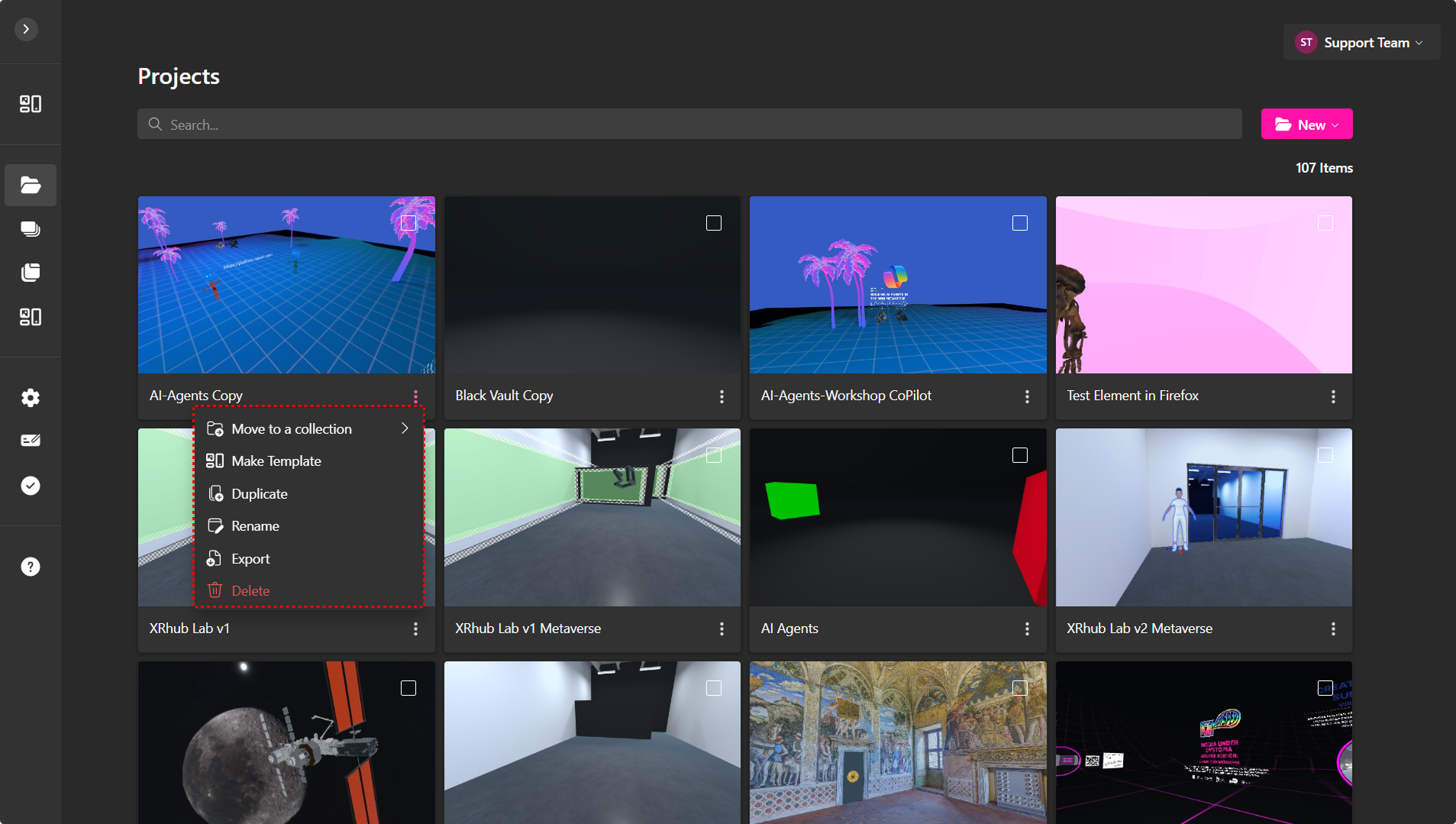 Página de proyectos del Creador